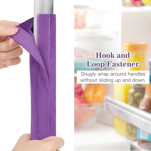 Image of Nuovoware Refrigerator Door Handle Covers Set of 4, Make Kitchen Appliance Fridge Oven Microwave Dishwasher Clean,Protect Antiskid Washable Decor Cloth,Keep Off Smudges Fingerprint Oil Stain, Purple