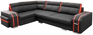 Ye Perfect Choice CORNER SOFA BED Ann Modern Couch Seater Sleeping Function Storage Footstool Drawer 305cm 10' (Grey with Black, Left Corner Position)