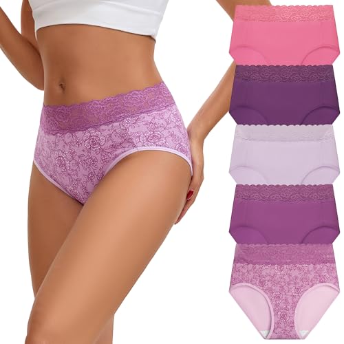 Image of INNERSY Women's Cotton Underwear Lace High Waisted Panties 5-Pack