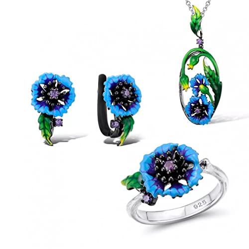 Ensemble de bijoux fleur en émail d'une finition de haute joaillerie