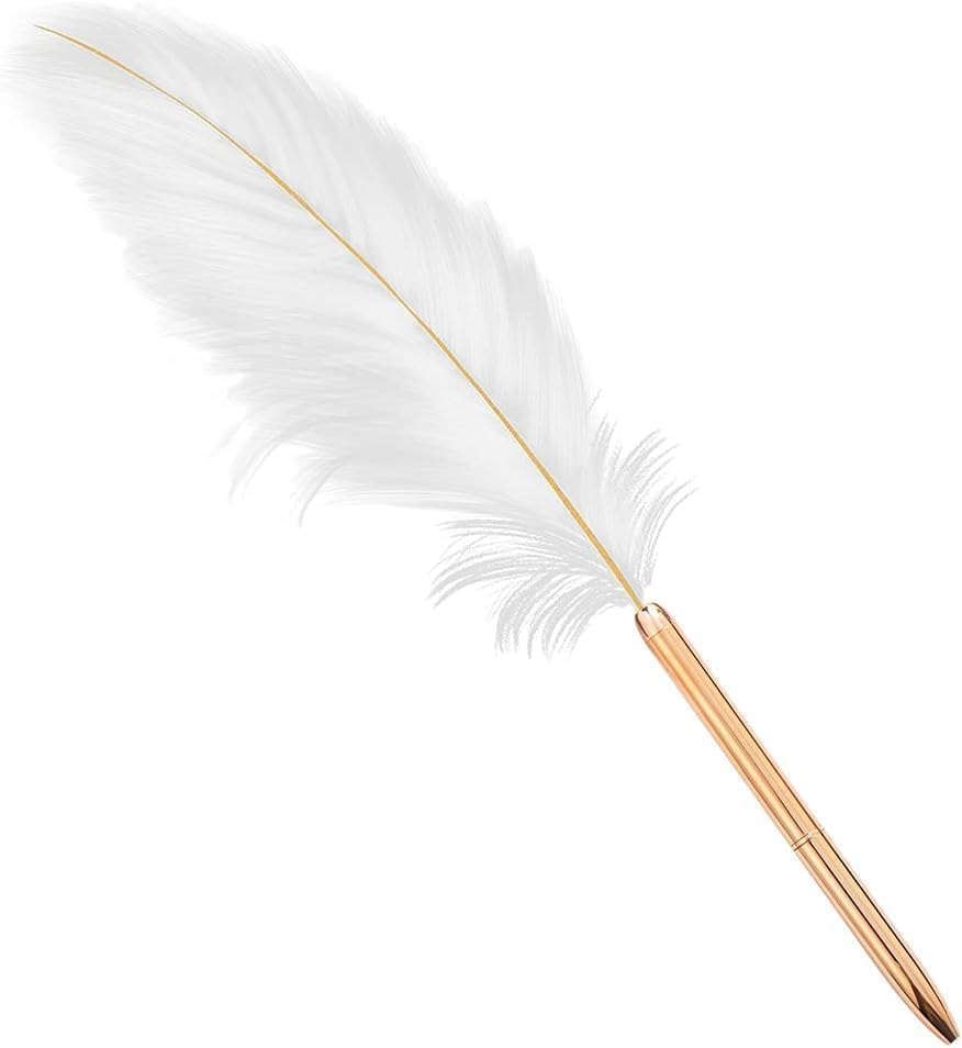 Ymhapp White Feather Ballpoint Pen Black Inks Pen Wedding Signing Pen Refillable Ballpoint Pen for School,Writing,Signatures Pens