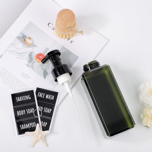 Image of Segbeauty 22oz Empty Plastic Foam Bottle with Foaming Pump, 2pcs Refillable Bathroom Hand Soap Dispenser with Labels, 650ml Green Empty Square Kitchen Liquid Soap Container, Shampoo Pump Bottles