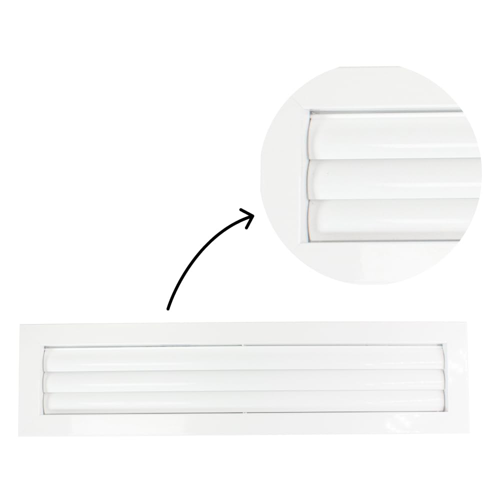 Rejilla Ventilacion Rectangular Blanca Lama Curva Horizontal para Aire Acondicionado con Marco para Conductos de Aire Acondicionado (300x100)