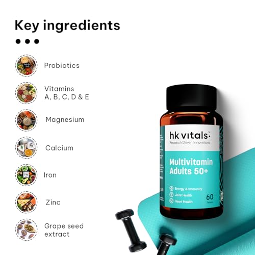 Image of hk vitals Multivitamin Adults 50+ (60 Tablets) | Daily Multivitamin for Men & Women | Healthy Ageing | For Joints, Heart, Gut, Eye, Cognition & Energy