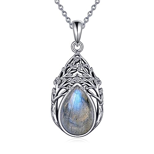 Colliers en Labradorite anti-stress avec pendentif larme arbre généalogique