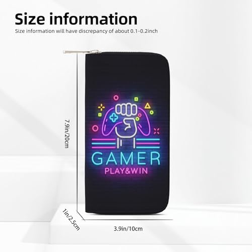 Wallet for Men PU Leather Credit Card Wallet, Cool Cash Clutch Long Purse Billfold with Zipper Coin Pocket Gift for Him Husband and Boyfriend Gamer Play Win Game 0304