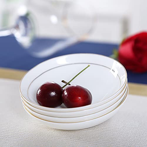 DUJUST Juego de 4 platos de aperitivos de porcelana de 1ª clase, platos de postre blancos de 4 pulgadas en adornos dorados, porcelana de hueso para helado/salsa de soja Cover
