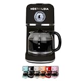 Nostalgia Classic Retro 10 Cup Coffee Maker - One-Touch Drip Brew, Reusable Filter - Anti-Drip, Auto Shutoff, & Time Display - Dishwasher Safe 50 oz Carafe - Black