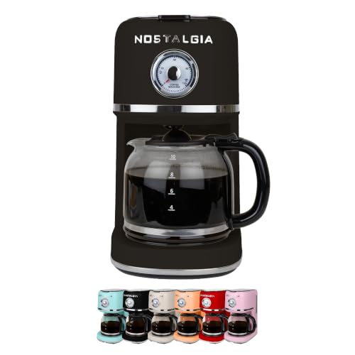 Image of Nostalgia Classic Retro 10 Cup Coffee Maker - One-Touch Drip Brew, Reusable Filter - Anti-Drip, Auto Shutoff, & Time Display - Dishwasher Safe 50 oz Carafe - Black