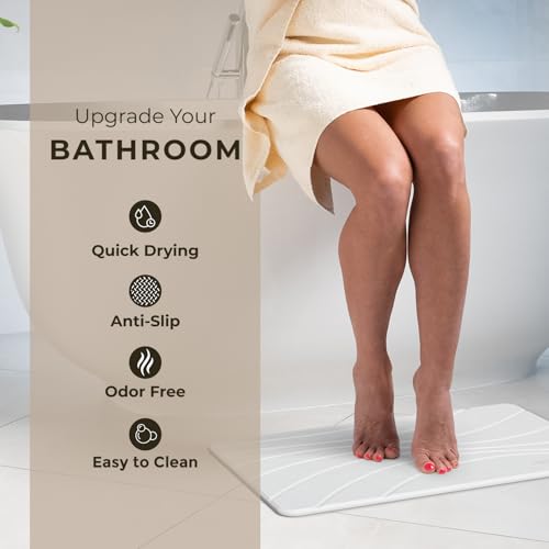 Image of TOSORO - Stone Bath Mat Diatomaceous Earth Shower Mat Non-Slip Super Absorbent Diatomite Stone Bath Mats for Bathroom Floor Quick Drying Natural Easy to Clean (23.5 x 15) - Sandstone