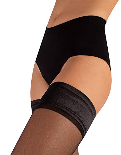 CALZITALY Sheer Hold Ups with Back Seam 15 DEN, Black | S to 4XL | Made in Italy4