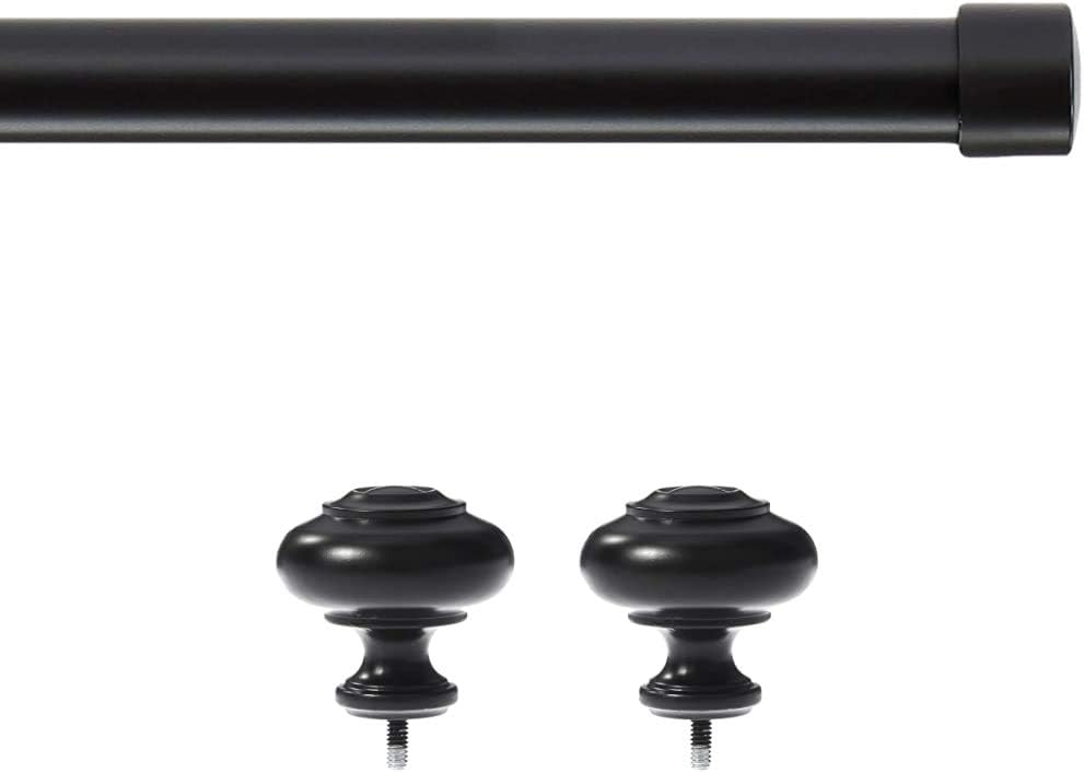 Amazon Basics Knob Finial with 1" Curtain Rod - 72-144", Black