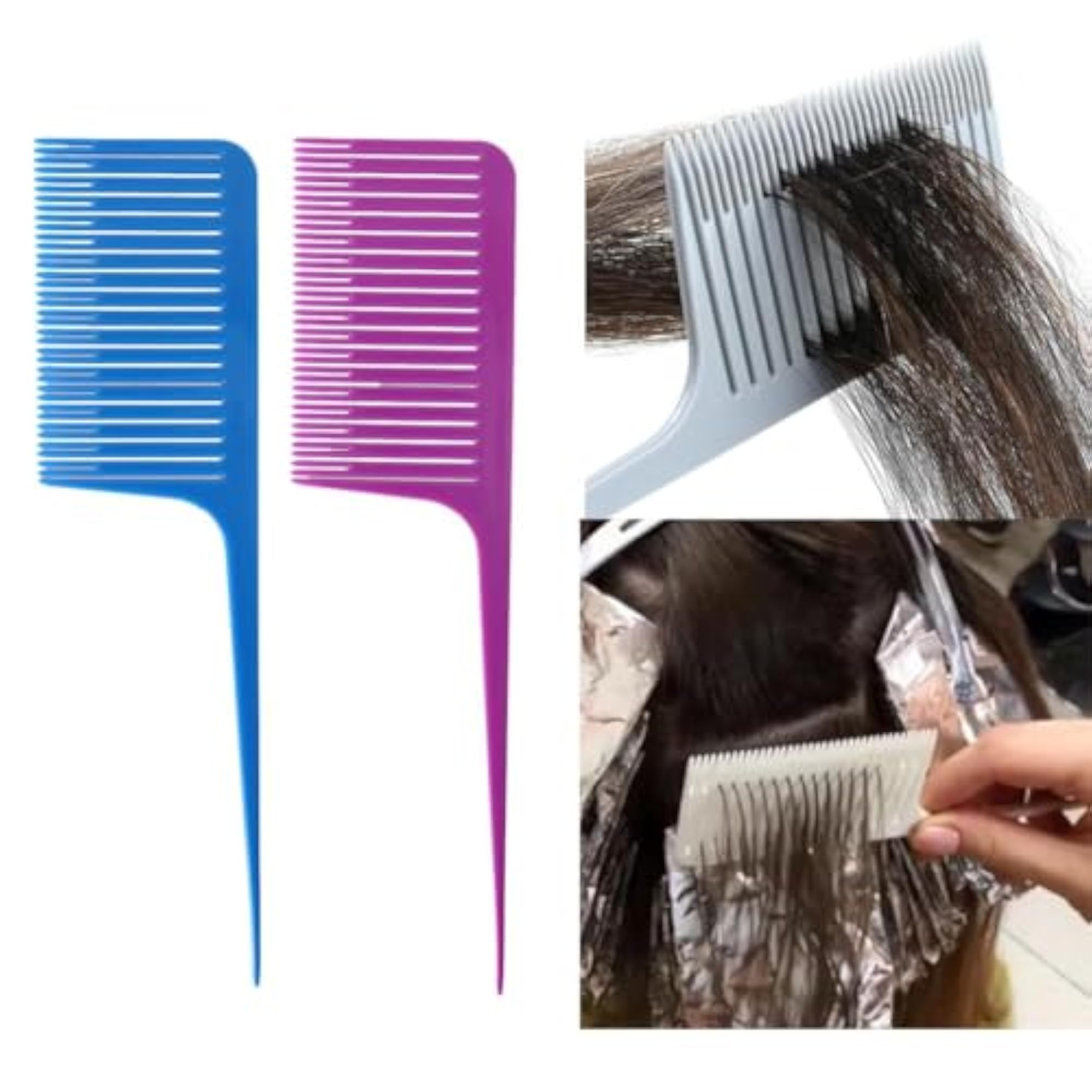 Professional Weaving Highlighting Foiling Hair Coloring Combs Purple & Blue