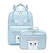 e-youth Women Girls Kawaii Cat School Backpack with Lunch Box Japanese And Korean Style Canvas Bags (Blue), One Size
