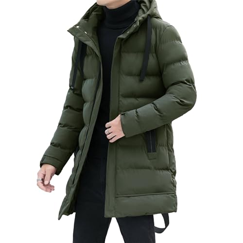 Men's Hooded Quilted Bomber Jacket Winter Warm Padded Coats Full Zip Up Windproof Resistant Insulated Jackets (Green,Large)