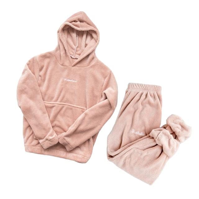 Women's Fleece Hoodie Night Suit Thick Warm Winter Sleepwear Peach Colour (Size-28,32)-image-38