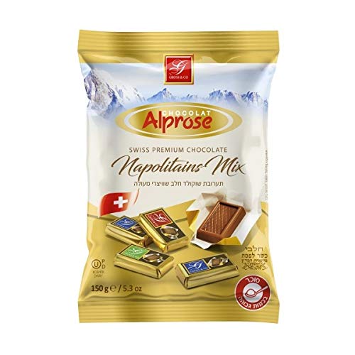 Alprose Napolitan Milk Chocolate Assorted Mix Flavours, Hazelnut, Gianduja and Plain - Kosher Swiss Chocolate - x 2 bags of 150g (2 pack)