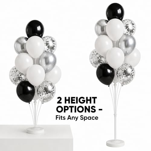 Image of Balloon Column Stand Kit,2 Sets of Assorted Rainbow Balloon Tower Pillar with 10inch Bright Color baloon Reusable Design for Grirls Party,Birthday, Wedding,Baby Shower (Black Silver)