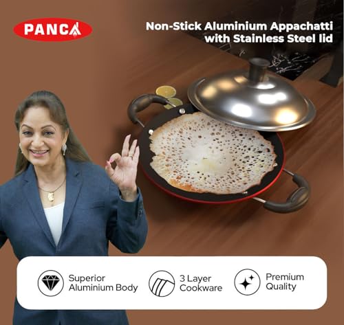 PANCA Non-Stick Deep Appachetty with Lid, 20 cm Black | Scratch-Resistant Appam Kadai for Paniyaram, Uttapam & Frying | Induction & Gas Compatible... - Image 2