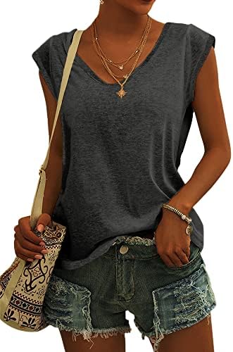 GeGekoko Damen T Shirt V-Ausschnitt Sommer Basic Top | Flügelärmeln,Loose Fit,Oversize,Oberteile,Locker,Tank Top,Casual,Kurzarm,Blusen,Elegant,Blusentop