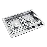 Dometic Drop-In Cooktop - Two Burner Cooktop Cast Iron/Flat Wire Grate -Top Mount 12V Stove for RV a