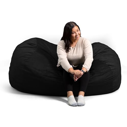Image of Big Joe Fuf 7Ft Giant Foam Bean Bag Chair, Oversized Couch with Removable Cover for Kids, Teens, Adults, Jet Black Plush, Soft Polyester, 7 Foot