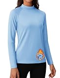 Magcomsen Fleece Lined Long Sleeve Shirts For Women Mock Turtleneck Thermal Underwear Baselayer Workout Tops Winter Light Blue L