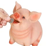 Tissting Cute Pig Piggy Bank for Kids - Resin Coin Bank Money Box with Adorable Pig Shape (10.5x8x17cm) - Decorative Savings Pot, Best Birthday/Christmas for Toddlers Boys Girls