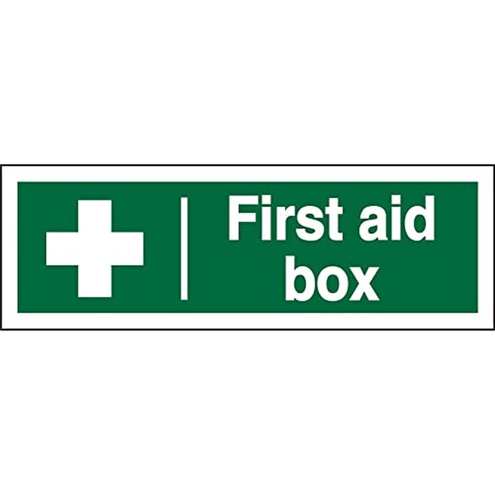 Seco First Aid Box Sign, 300mm x 100mm - Self Adhesive Vinyl, White