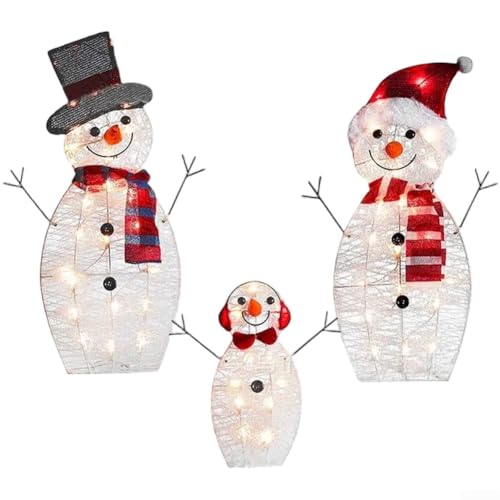 Entgoinggo Christmas Decoration Snowman With LED Lights Yard Decoration, Weather-Resistant Acrylic Figures For Garden, Christmas Party Display(sets of snowmen)