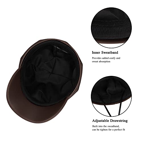 Voilipex Womens Pu Leather Newsboy Cap 8 Panel Paperboy Newsie Cap Bakerboy Cap Beret Cabbie Cap Hat (Dark Brown) #TOP4