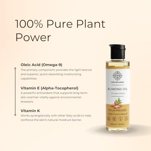 Image of Mystic Pure Sweet Almond Oil For Glowing Skin, Body Massage & Hair Growth | Organic Therapeutic Grade - 200ml