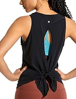 CRZ YOGA Women's Pima Cotton Workout Tank Tops Tie Back Sleeveless Shirts Yoga Athletic Open Back Sport Gym Tops Black Medium