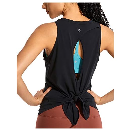 CRZ YOGA Women's Pima Cotton Workout Tank Tops Tie Back Sleeveless Shirts Yoga Athletic Open Back Sport Gym Tops Black Medium