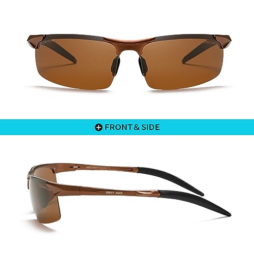 Image of grey jack Al-Mg Sports Polarized Sunglasses Classic Rectangle Half Frame Sun Glasses S8177
