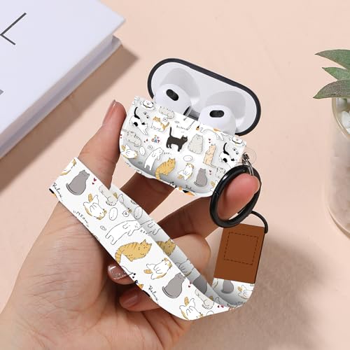 Image of Gedicht Kitty Cat Pattern TPU Soft Case for Airpods 3, Shockproof with Cleaner Kit & Keychain