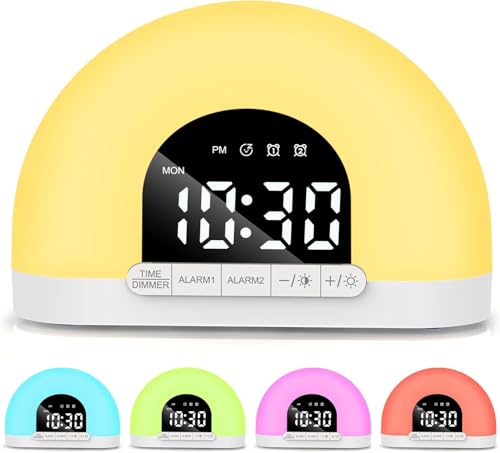 Te-Rich Sveglia luminosa per bambini, sveglia digitale con luce, sveglia da comodino USB con display LED, luminosità regolabile e 7 toni di sveglia rumorosi per dormienti, camera da letto