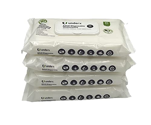 Underx Adult Disposable Washcloths Wipes With Aloe, Xl, Natural Moisturizing, Plant Based, Hypoallergenic, Not-Flushable, For Incontinence #TOP6