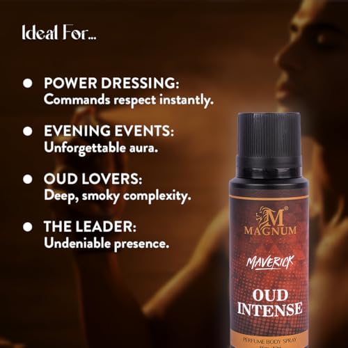 Image of Magnum Maverick Oud Intense Perfume Body Spray for Men - Rare Oud & Warm Amber Fragrance That Lasts All Day | Bold Oriental Spice Scent for Powerful Men | 150ml