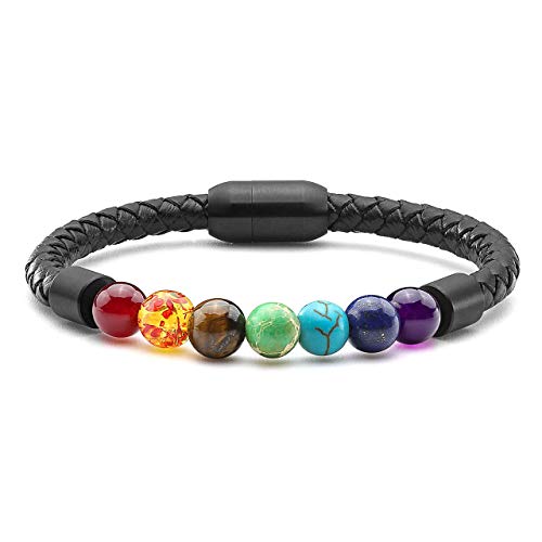 Jovivi 03-AJUS-JA01957 7 Chakra Beads Bracelet Healing Crystals Stone Energy Beads Balancing For Men Women Leather Cuff Bracelets Stainless Steel Buckle cover