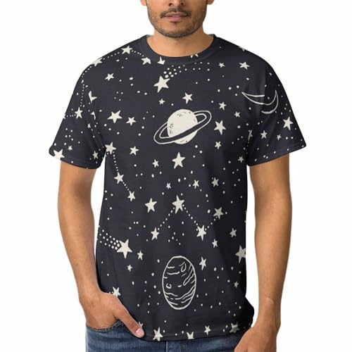Tee Shirt Manches Courtes Homme Col Rond Planète Étoilée Casual