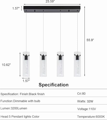 Image of Pendant Light fixtures,Integrated 4-Light Pendant Lights Black Finish