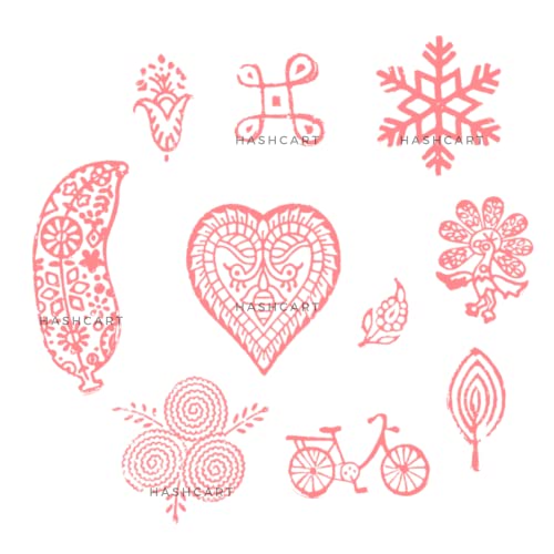 Image of Hashcart | Set of 10 | Wooden Multi Shape Design Stamps for Scrapbooking | Wooden Blocks for Project Designing | Henna | Clay | Pottery Craft | Tattoo