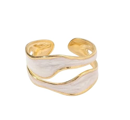 MITH SB TAKI Paslanmaz Çelik Ayarlanabilir Yüzük, Altın Rengi, Sedef Taşlı, Unisex