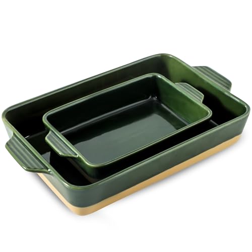 Comparison: Best Fire King Jadeite Casserole Dish 5 Howise Ceramic Baking Casserole Dish with Handles, Large 9x13 inch Pan and Middle Baking Pan - Porcelain Serving Bakeware Set (Forest Green)