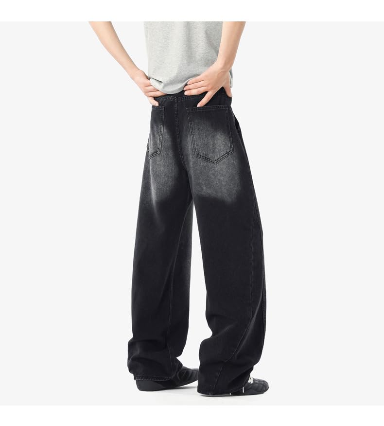 Mens Hip Hop Style Baggy Barrel Jeans – Straight Wide Leg Street Denim Pants Unisex2