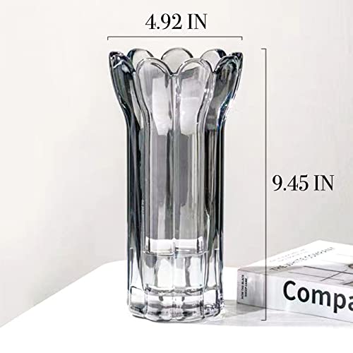 Glass Vase For Flowers, Grey Glass Vases For Centerpieces, Crystal Vase For Home, Table, Decor 9.45 Inches Tall #TOP1