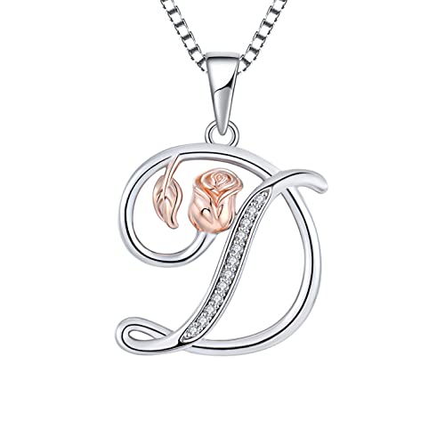STARCHENIE Initial Necklace for Women Sterling Silver Letters 26 Alphabet Pendant Rose Flower Jewelry Gifts for Family Sisters Friend