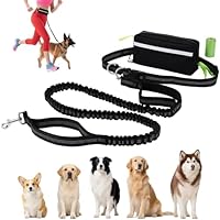 Euqvunn Joggingleine Hunde mit Hüfttasche – 1,6 m bis 2,2 m, Doppelte Griffe, Elastische Leine für Mittelgroße Hunde, Ideal für Laufen, Spazierengehen, Wandern, Bergsteigen & Reisen