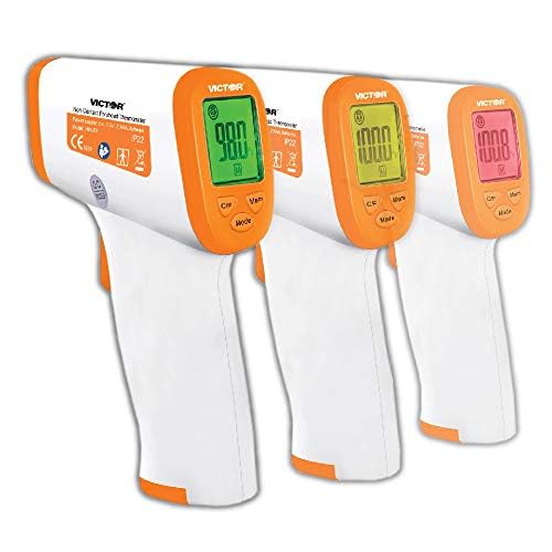 Victor T9000 Termometro digitale a infrarossi per fronte e polso, senza contatto, per adulti e bambini, letture rapide in 1 secondo, display di avviso di temperatura a 3 colori, bianco/arancione
